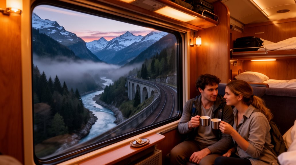 swiss alpine morning train